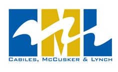 the logo for cables, mccusker & lynch inc is shown in blue and yellow