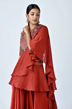 Shop for Sejal Kamdar German Satin Printed Blouse Flared Pant Set for Women Online at Aza Fashions Red Bandhani Print Blouse Piece For Eid, Bohemian Red Unstitched Blouse Piece, Traditional Red Top With Kalamkari Print, Red Bohemian Unstitched Blouse Piece, Red Bandhani Print Palazzo Set With Traditional Drape, Traditional Red Blouse With Bandhani Print, Red Sharara With Bandhani Print And Straight Kurta, Red Bandhani Print Blouse For Festive Occasions, Red Bandhani Print Blouse For Diwali