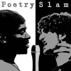 two black and white images with the words poetry slam on them