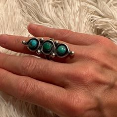 Vintage Zuni Ring With Three Round Turquoise Stones Each In A Sawtooth Bezel Changing From Light To Dark Created And Stamped By Zuni Artist Adrian A. Othole (1914-1978). I Purchased This Ring In Colorado Springs In 1976. Reasonable Offers Welcome! Message With Any Questions! Bundle & Save Smoke Free Home Ships 1/2 Biz Days Stone Rings Women, Vintage Turquoise Jewelry, Turquoise Stones, Vintage Turquoise, Colorado Springs, Turquoise Jewelry, Turquoise Stone, Womens Jewelry Rings, Blue And Silver