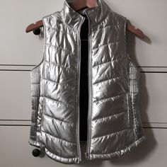 New Without Tags. Lightweight Silver Vest. Pockets. Too Small For Me. Silver Casual Spring Outerwear, Trendy Silver Outerwear For Fall, Casual Silver Winter Outerwear, Casual Silver Outerwear For Winter, Casual Silver Outerwear For Fall, Silver Vest, Street Jacket, City Streets, New Color