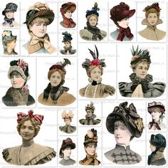 Victorian Hats Woman 1880, Victorian Hats Woman, Late 1800s Fashion, 1800s Women, Womens Hats Fashion, Women Modeling, Collage Project, Historical Hats, Victorian Hats