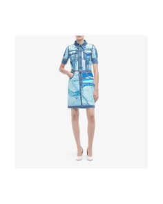 Moschino Consumer Print Denim Dress | 6pm Cotton Denim Dress With Pockets For Work, Knee-length Denim Dress With Buttoned Pockets For Work, Collared Denim Dress With Button Closure For Work, Fitted Cotton Denim Dress With Buttoned Pockets, Fitted Denim Dress With Buttoned Pockets For Work, Fitted Denim Dress With Pockets For Work, Cotton Collared Denim Dress For Work, Collared Cotton Denim Dress For Work, Cotton Denim Dress With Collar For Work