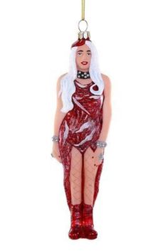 IN STOCK. Ready to ship! This is Mother Monster in her red meat dress.  Inspired by Lady G this glass ornament is created by a fellow American designer and would be a perfect gift or decoration on your Christmas tree or Hanukkah bush or Music room.   Limited quantity available.  Made of glass. Measurements: Width: 4.25 inches   Height: 5 inches   Depth: 2 inches We have priced our ornaments with shipping to be less than or competitively with other sellers.  Thank you for your confidence. Please see my other Ornaments.  Please follow this page for new available items. Lady Gaga Christmas, Lady Gaga Meat, Lady Gaga Meat Dress, Hanukkah Bush, Meat Dress, Cody Foster, Raw Meat, Mother Monster, Mtv Video Music Award