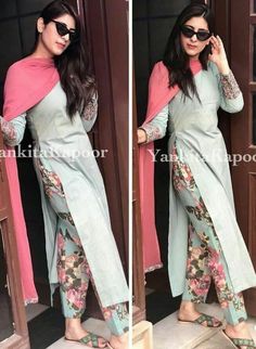 Punjabi salwar kameez pant bollywood suit Indian designer women girls Eid dress  #Handmade #SalwarKameez Suit Dupatta, Kurta With Palazzo, Printed Pants Style, Print Pant, Indian Designer Suits, Designer Kurti Patterns, Salwar Designs, Indian Salwar Kameez, Punjabi Dress