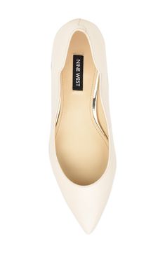 Subtle scalloped edges and a gilt heel strike the perfect note of elegance on this pointy-toe flat. Leather upper/synthetic lining and sole Imported Pointy Toe Flats, Pointed Toe Flats, Scalloped Edges, Womens Flats, Nine West, Leather Upper, Nordstrom, Heels, Leather