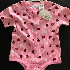 Baby Girl Onesie, Pink Ladybug Design Size 6/9m Brand New With Tag Red Spring Onesie For Playtime, Red Onesie For Playtime In Spring, Casual Pink Onesie For Playtime, Red Spring Playtime Onesie, Ladybug Design, Pink Ladybug, Girl Clothes, Pink Red