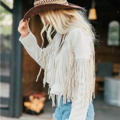 Boho Off White Tassel Suede Women Fringe Jacket Long Sleeve Jacket Fits True To Size Lined Cowgirl Vibes, Navy Denim Jacket, Beth Dutton, Knee Length Coat, Blazer And Skirt Set, Pendleton Jacket, Suede Hat, Suede Fringe Jacket, White Tassel