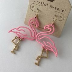 Crystal Avenue Flamingo Fish Hook Earrings Big But Surprisingly Lightweight, These Pink Flamingo Earrings Are Made To Party! ... Dramatic Flamingo Pendant Is A 2 1/2" Drop With A Barely There Feeling. Hinged Earrings Super Cute And Eye Catching Fun Playful Pink Earrings For Beach, Vibrant Pink Earrings For The Beach, Beaded Flamingo Earrings, Nickel-free Pink Novelty Earrings, Flamingo Earrings, Fish Hook Earrings, Big Earrings, Pink Earrings, Fish Hook