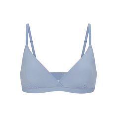 A classic Crossover Bralette designed for everyday wear and long-lasting comfort. Surplice front design and power mesh lining ensures incredible coverage and support for your bust. Features fully adjustable straps and hook and eye closure. | SKIMS Crossover Bralette | Blue | Large | Fits Everybody Supportive Summer Bra With Removable Pads, Full Coverage Bra With Adjustable Straps For Summer, Summer Fitted Bra With Light Support, Fitted Light Support Summer Bra, Summer Nursing Bra With Adjustable Straps, Fitted Nursing Bra With Padded Cups For Everyday, Everyday Fitted Nursing Bra With Padded Cups, Fitted Everyday Nursing Bra With Padded Cups, Summer Full Coverage Nursing Bra