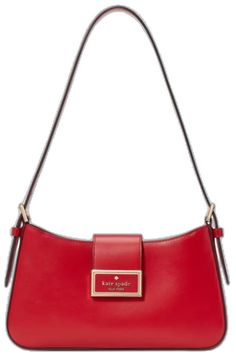 Designer Red Shoulder Bag, Designer Red Leather Shoulder Bag, Modern Red Shoulder Bag With Gold-tone Hardware, Red Shoulder Bag With Gold-tone Hardware For Work, Modern Red Shoulder Bag With Leather Lining, Formal Red Bag With Magnetic Closure, Luxury Red Bag With Magnetic Closure, Red Leather Shoulder Bag For Office, Luxury Red Kate Spade Shoulder Bag