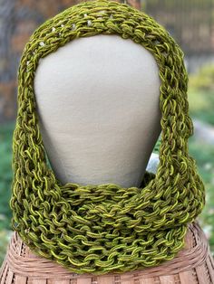 My own design of a mobius cowl/infinity scarf.  It's about 8 inches wide all around. Hand Knitted One-size Infinity Scarf, Hand Knitted One Size Infinity Scarf, Broomstick Lace, Yarn Projects, Infinity Scarf, Grapevine Wreath, Grape Vines, Hand Knitting, Crochet Necklace