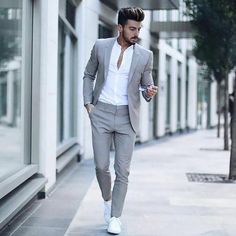 Suits Men Business, Trendy Mens Fashion, Wedding Suits Groom, Slim Suit, Grey Suit, Smart Business, Tuxedo Wedding