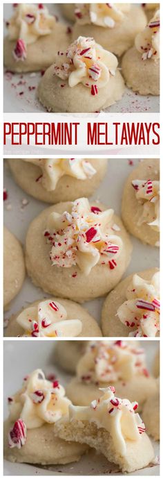 peppermint meltaway cookies with white frosting and sprinkles on top