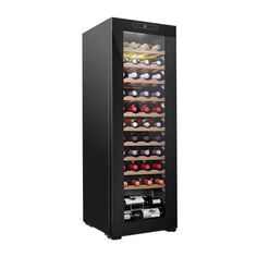 the wine cooler is open and ready to be filled with many different types of wines