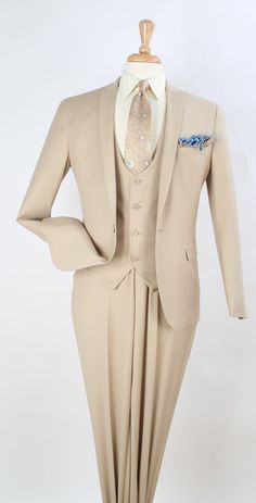 Royal Diamond Men's 3 Piece Fashion Suit - Slim Fit

 Standard Length 
1 Button Jacket
 Single Breasted 
Peak Lapel 
 Besom Pocket 
 Flap Pockets 
Center Vent
4 Button "U" Shape Vest
Flat Front Pants
 Pants Lined to the Knee 
 Poly Rayon 
 Dry Clean Only 
 Imported 

 All sizes displayed are jacket sizes. All suits come with pants lined to the knee. All pant sizes will be 6 inches smaller than the jacket size. For example a 42 jacket will come with a 36 waist pant. All pants will be unhemmed at Fitted Single Breasted Three-piece Suit With Notch Lapel, Slim Fit Blazer With Notch Lapel And Buttons, Slim Fit Notch Lapel Blazer With Buttons, Fitted Suit With Single Button And Notch Lapel, Beige Business Casual Suit With Buttons, Slim Fit Suits With Single Button And Notch Lapel, Beige Suits With Notch Lapel And Button Closure, Slim Fit Single Button Suit With Notch Lapel, Slim Fit Single Breasted Blazer With Notch Lapel