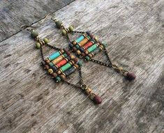 Rustic Boho earringsBoho chic earringsHippy | Etsy Multicolor Earthy Dangle Earrings, Earthy Multicolor Dangle Earrings, Earthy Handmade Multicolor Earrings, Boho Earrings Diy, Metal Jewelry Handmade, Boho Jewelry Earrings, Czech Beads Jewelry, Awesome Earrings, Textile Earrings