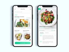 two iphones with food on them, one showing an app for ordering and the other displaying