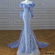 Olivia Mark - Blue Mist Embellished Evening Gown with Fish Tail and Beaded Neckline for a Sophisticated Runway Look Mermaid Formal Gowns, Beaded Mermaid, Mermaid Evening Gown, 파티 드레스, Exquisite Gowns, Marine Uniform, Lace Decor, Mermaid Silhouette, Vestidos Prom