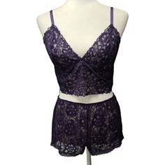 This Set Is Brand New. The Bottoms Still Have The Tag Attached But The Top Does Not Have A Tag. If You Have Any Questions Please Message Me. Purple Lace Fitted Sleepwear, Fitted Purple Lace Sleepwear, Purple Lace Sleepwear For Loungewear, Purple Lace Sleepwear, Cropped Cami, Purple Color, Women's Intimates, Victoria's Secret, Brand New