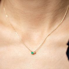 A dainty necklace in 14K gold with natural emerald and diamond in cluster set. This necklace is ideal as everyday jewelry and a great option for a birthday gift as emerald is the May birthstone. D E T A I L S ● Metal: 14K solid gold, 14K white gold or 14K rose gold ● Gemstones: Emerald, round cut 3mm, Diamond, brilliant cut, 2mm ● Gemstones Weight: 0.10 ct, 0.03 ct ● Length: 40 cm - 16 inches H O W ∙ T O ∙ O R D E R Choose from the drop-down menu the available options (Metal) and leave us a note Emerald Diamond Necklace, Gold For Women, Gold Amethyst Ring, May Birthstone, Emerald Necklace, February Birth Stone, Quartz Necklace, Jewelry Inspo, Natural Emerald