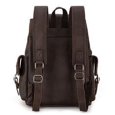 Made of genuine leather Drawstring and magnetic button closure Dual buckle flap closure pocket on the front Top handle The inside of the rucksack includes a zippered pocket and 2 open pockets A flap pocket on each side Double adjustable padded straps 12.5"(L) x 5.5"(W) x 16"(H) Interior Capacity: Large Classic Outdoor Backpack With Leather Backing, Classic Leather Backpack With Leather Backing For Outdoor, Rugged Backpack With Adjustable Strap, Leather Backpack With Buckle Closure, Classic Leather Backpack With Adjustable Strap For Outdoor, Leather Backpack With Buckle Closure For Everyday Use, Outdoor Leather Bags With Multiple Pockets, Leather Travel Backpack With Buckle Closure, Casual Leather Backpack With Flap And Adjustable Strap