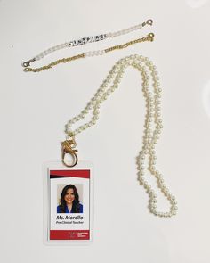 Pearl beaded lanyard for name badge🤍 Adjustable Beaded Chain Lanyard For Gift, White Rectangular Badge Holder For Personal Use, Customizable White Badge Holders For Personal Use, Rectangular White Badge Holders As Gift, Gift Beaded Chain Lanyard, Personalized White Lanyards For Everyday Use, Adjustable White Badge Holder For Personal Use, Adjustable White Badge Holder As A Gift, White Beaded Lanyard For Personal Use