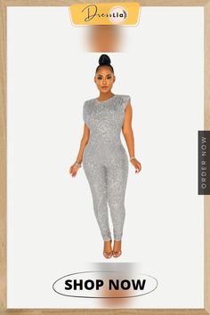 Women Glitter Bling Sequins Plus Size Bodycon Jumpsuit Metallic Sequined Jumpsuits And Rompers For Party Season, Glamorous Metallic Jumpsuit With Sequins, Glamorous Metallic Jumpsuits And Rompers With Sequins, Metallic Shimmer Jumpsuits And Rompers For Party, Silver Sequined Jumpsuit For Party Season, Silver Sequined Jumpsuits For Party Season, Metallic Stretch Jumpsuits And Rompers For Party, Metallic Sleeveless Jumpsuits And Rompers For Party, Bling Outfits