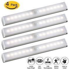 4 pack white under cabinet lights with dimmers for kitchen, bedroom or living room