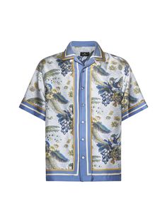 Shirt from Etro Composition: ->silk, 100% | Etro Men's Shirt in Print F. do Light Blue | SS24 Etro Mens Shirts, Silk Shirt Designs, Satin Shirt Men, Luxury Shirts, Etro Men, Menswear Details, Satin Shirts, Diy Denim Jacket, Classy Outfits Men