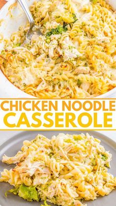 this chicken noodle casserole is loaded with broccoli and cheese