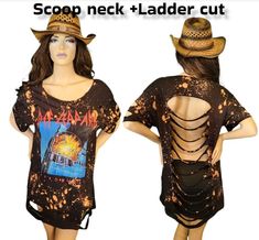 "PLEASE ASK ABOUT YOUR SIZE! I can't exchange a shirt if you order the wrong size! If you need it fast! Fast shipping item!! We can ship it this week!! Def leppard(PYROMANIA) bleached distressed shirts, dress or top The shirts are all modified from men's shirts to become women's shirts. 100% cotton Color : BLACK ( Bleached ) Distressed / Bleached by hands . I recommend Large, XL or 2XL size if you want to wear it as a dress . Men's size run about: Small Chest width 17.5\" (44.5 cm) / Total Lengt Ripped Band Tee, Band Tees Diy, Bleached Tank Top, Distressed Shirts, Def Leppard Pyromania, Cut Shirt Designs, E Girl Style, Clothing Diy, Distressed Shirt