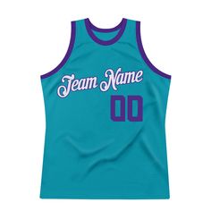 Represent your distinct look with this custom basketball jersey from our web. It boasts stitched tackle twill name & number and classic trims along with moisture-wicking technology for added comfort. Features: 1. Material: 100% Recycled Polyester 2. Embroidered team or player name and numbers 3. Fit: Jerseys have an athletic cut. For a looser fit, we recommend ordering one size larger than you normally wear 4. Moisture-wicking fabric has spongy handle, good draping property and elasticity as wel Purple Basketball, Custom Basketball Jersey, Jersey Uniform, Logo Wear, Blue Football, Custom Basketball, Team Name, Purple Teal, Basketball Jersey