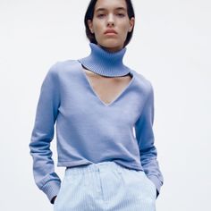 New With Tag Blogger’s Favorite Zara Blue Tops For Fall, Blue Zara Tops For Winter, Zara Light Blue Tops For Fall, Sleeveless Turtleneck Sweaters, Oversized Turtleneck Sweater, Cable Knit Turtleneck Sweater, Black Knit Sweater, Sleeveless Turtleneck, Roll Neck Sweater