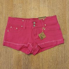 Almost Famous Pink Jean Shorts Front Pockets And Back Pockets Belt Loops Double Button And Zipper Closure Short Zipper Frayed Cuffs Made Of 97% Cotton 3% Spandex Junior Sizes 5, 9, 13. Brand New Hot Pink Jean Shorts, Pink Summer Bottoms With Button Closure, Pink Cotton Bottoms With Button Closure, High Waist Pink Bottoms With Button Closure, High-waist Pink Bottoms With Button Closure, Pink Buttoned Summer Bottoms, Pink Summer Bottoms With Buttons, Summer Short Pants With Button Closure, Summer Short Pants With Buttons