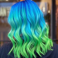 Blue And Green Hair, Neon Hair Color, Bright Blue Hair, Pulp Riot Hair Color, Vivid Hair Color, Neon Hair, Pulp Riot, Hair Artist, Beautiful Hair Color