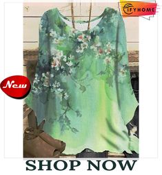 Women's Shirt Blouse Green Floral Print Long Sleeve Daily Going Out Casual Crew Neck Regular Plus Size Xl Oversized Floral Print Summer Tops, Oversized Floral Print Tops For Summer, Oversized Casual Floral Print Blouse, Green Printed Spring Tops, Green Printed Crew Neck Blouse, Oversized Printed Summer Blouse, Green V-neck Shirt For Spring, Oversized Floral Print Blouse, Casual Green Printed Blouse