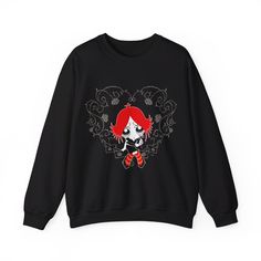 Ruby Gloom Long Sleeved Shirt - Goth Cartoon Sweatshirt - 2000's Animation Vintage shirt Ideal for any situation, a unisex heavy blend crewneck sweatshirt is pure comfort. These garments are made from polyester and cotton. This combination helps designs come out looking fresh and beautiful. The collar is ribbed knit, so it retains its shape even after washing. There are no itchy side seams on these sweaters.  .: Made with a medium-heavy fabric blend of 50% cotton and 50% polyester (8.0 oz/yd² (2 Goth Cartoon, Ruby Gloom, Cartoon Sweatshirts, Long Sleeved Shirt, Clean Cut, Vintage Shirt, Top Tier, Cut And Style, Heavy Fabric