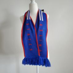 Red White And Blue Scarf With Usa And Adidas Logo Design. Regular Knitted Pattern. New With Tag. Soft And Cozy. Message Me For Additional Info Adidas Logo Design, Fifa World Cup Teams, Soccer Scarf, Football Scarf, Faith Sweatshirt, World Cup Teams, Mls Soccer, Edge Scarf, Fc Dallas