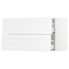 a white cabinet with two doors open