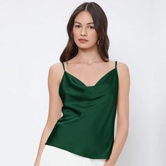 Style: Elegant Fit: Slim Fabric: Polyester Pattern: Solid Element: Non Top Length: Regular Neckline: Cowl Neck Product Type: Camis Main Composition: Polyester Season: Summer Elegant Green Tank Top, Elegant Green Camisole Tank Top, Elegant Green Cami Tank Top, Elegant Green Vest Top, Chic Green Camisole, Green Sleeveless Camisole For Party, Green Tank Camisole For Party, Elegant Green Top With Spaghetti Straps, Elegant Green Tank Top With Spaghetti Straps