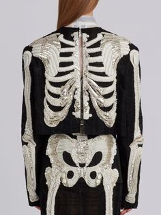 Crazy Halloween Costumes, Skeleton Embroidery, Skeleton Fashion, Crystal Skeleton, Diy Jacket, Custom Jeans, Costume Institute, Goth Fashion, Thom Browne