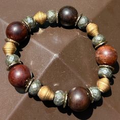 B 261 Bead Leather, Brown Gold, Womens Jewelry Bracelets, Copper, Beaded Bracelets, Women Jewelry, Beads, Wood, Leather