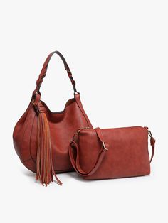 + Hobo Style Bag + Rounded Shape + Large Side Tassel + Braided Handle + Inner Bag w/ Crossbody Strap + Bag in a Bag + 13" x 13" x 5.5" Hobo Style, Strap Bag, Bag Straps, Crossbody Strap, A Bag, Hobo Bag, Braids, Handbags, Black