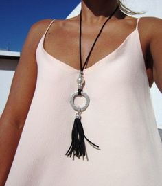 Long leather necklace with bohemian tassel, tribal boho jewelry. An everyday fashion jewelry !! necklaces for women, silver jewelry, personalized leather jewelry, original designs by kekugi. This necklace is made of genuine leather and silver plated beads. All silver pieces are subjected to an Long Leather Necklace, Boho Jewellery Necklaces, Hippie Stil, Simple Silver Jewelry, Silver Jewelry Fashion, Best Jewelry Stores, A Necklace, Small Earrings, Leather Tassel