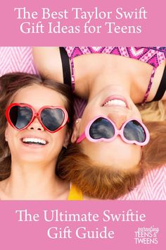 two women in bikinis and heart shaped sunglasses with the title, the ultimate gift guide