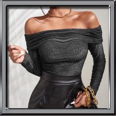 Glamorous Gray Off The Shoulder Long Sleeve Top Glamorous Ruched Tops For Parties, Glamorous Party Tops With Ruched Details, Glamorous Ruched Party Tops, Trendy Ruched Party Tops, Animal Print Crop Tops, Cap Sleeve Shirt, Frill Blouse, Backless Bodysuit, Off The Shoulder Long Sleeve