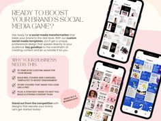 three cell phones with the text, ready to booster your brands social media game?