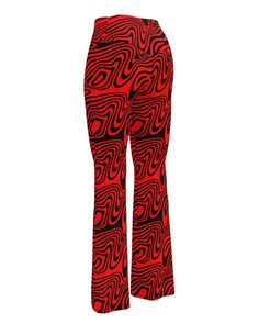 Step up your rave game with the Hypnotic Flare Pants, designed to make a statement at Lost Lands Festival, Bass Canyon, or wherever the night takes you. These red and black rave pants feature a bold, wavy pattern that’s sure to turn heads. With a high-waisted, butt-lifting cut and flared legs, these pants are as flattering as they are stylish. Crafted from 74% recycled polyester and 26% elastane for a soft, stretchy feel Premium quality fabric with mild compression for a supportive fit Moisture- High Waist Red Bottoms For Festival, Retro Red Party Bottoms, Stretch Red Bottoms For Festival, Stretch Red Pants For Festivals, Red Full Length Pants For Festival, Red Stretch Pants For Festivals, Red Full-length Pants For Festival, Red Flare Leggings, Red Full-length Festival Bottoms