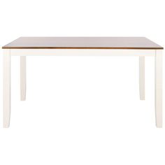 a white table with a wooden top on a white background and no people around it